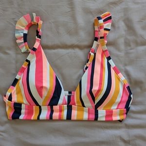 Aerie Rainbow stripe triangle ruffle bikini top